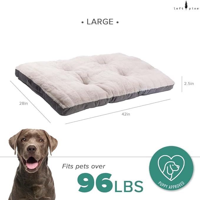Gusseted Essential Dog Mat, Plush Velvet Pet Bed - Deluxe Sleeping Mat for Large or Multiple Dogs - Recycled Fiber Filling, Machine Washable, Fits in Crate (Gray Striped, Large)