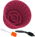 Dog Lick Bowl with Brush and Scraper, Anxiety Relief Silicone Slow Feeder Treat Dispenser, Anti-chocking Pet Dish, Non-Slip Interactive Entertainment Dog Puzzle Toy for Medium & Large-Dark Red