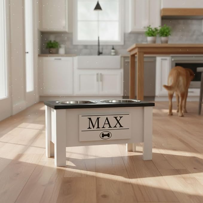 GTW Personalized Elevated Dog Bowl Stand for Large, Medium, Small, X-Small Dogs - Stainless Steel Food and Water Bowls - Raised Dog Dish with Internal Storage (Large, Black)
