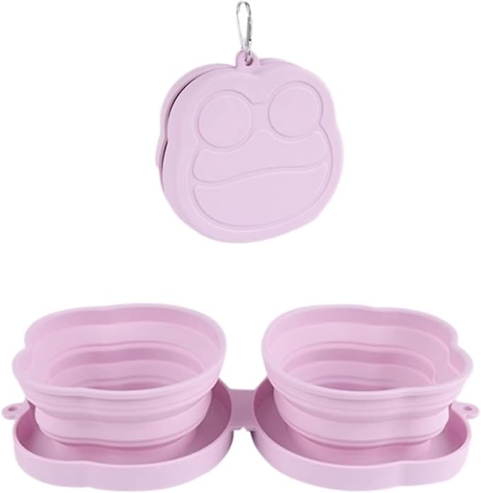 Large Dog Bowl Collapsible Dual Pet Bowl Flip Over Foldable Travel Food & Water Bowls for Dogs & Cats, Lightweight Portable 2-in-1 Double Feeder, 16.9 oz Each Bowl (Pink)