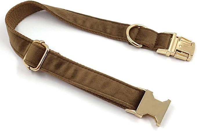 PETDURO Custom Dog Collar Personalized with Name Engraved Quick Release Rose Gold Metal Buckle for Large Medium Small Girl Dogs - Dog Leash and Bow Tie Available - Soft Comfy Velvet (Brown G, XS)
