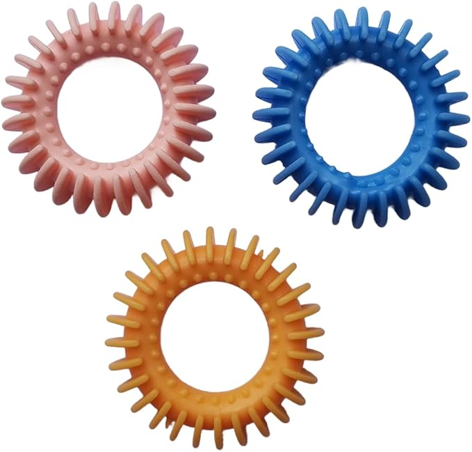 yansumi Small Pet Puppy Dog Chew Toys 3Pieces for Teething and Training Interactive Playing - 2.8 Inch, Soft Natural Rubber Ring Doggie Toys