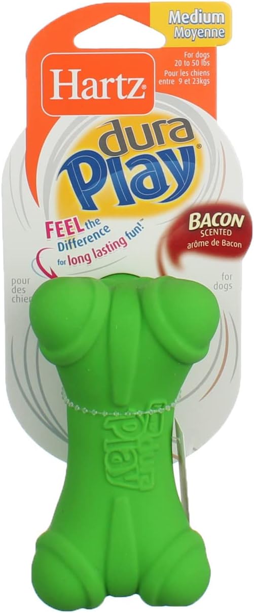 Hartz DuraPlay Dog Toy Bone, Medium, Assorted Colors, Bacon Scented (2 Pack) (Bundle)