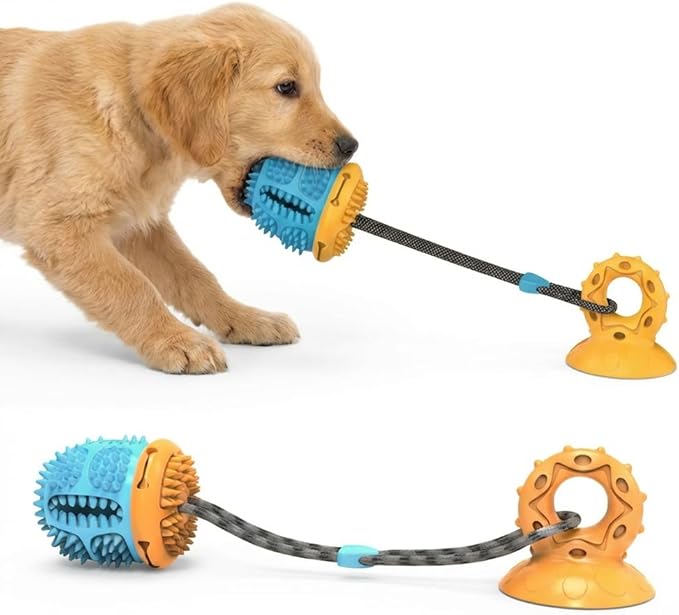 Chew Toy for Dogs, Toys Tug of War with Suction Cup, Dog Puzzle Treat Food Dispensing Ball Toy for Small Medium Large Dog Teeth Cleaning Ball