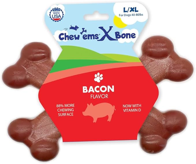 Chew’ems X Bone Dog Chew – Long-Lasting Beef Flavor Treats for Aggressive Chewers – Rawhide-Free, Durable Dental Chews – Large Size