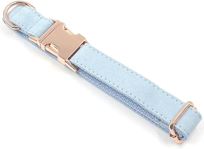 PETDURO Custom Dog Collar Personalized with Name Engraved Quick Release Rose Gold Metal Buckle for Large Medium Small Girl Dogs - Dog Leash and Bow Tie Available - Soft Comfy Velvet (Light Blue, L)