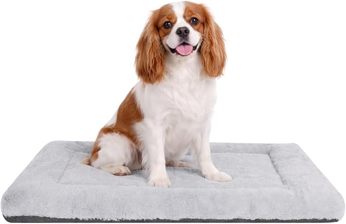 Dog Crate Bed Washable, Plush Anti-Slip Kennel Pad with Soft Flat Cushioning, Home Crate Use, Travel, and Training in Metal or Plastic Dog Cages, 24 x 18 Inch, Grey