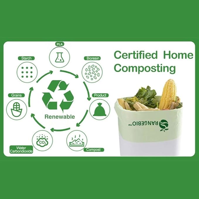 OrangeBio 55 Gallon Home Compostable Trash Bags, 15 Count, 1.5 Mils Extra Thick 38 x 56 Inches, 208 Liter, Compostable Liners, ASTM D6400 EN 13432 US BPI & OK Compost Home Certified