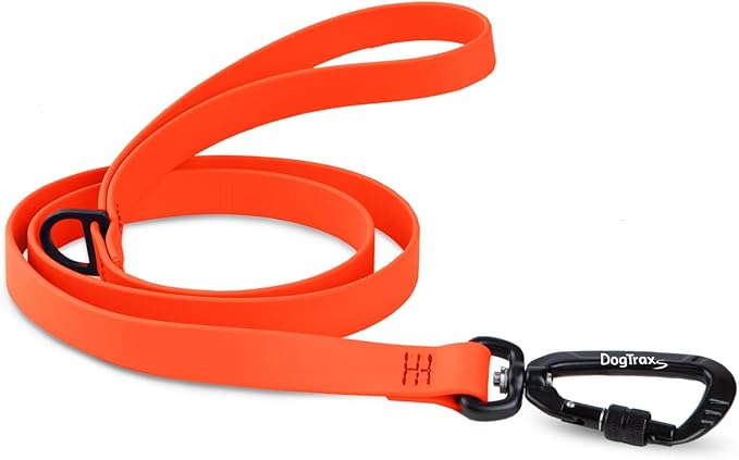 DogTraxs - Essential Dog Leash - Biothane Training Lead - for Small-Large Dogs - Waterproof & Odor Resistant - Self Locking Swivel Carabiner Durable - Made in USA - 4 Feet - Orange
