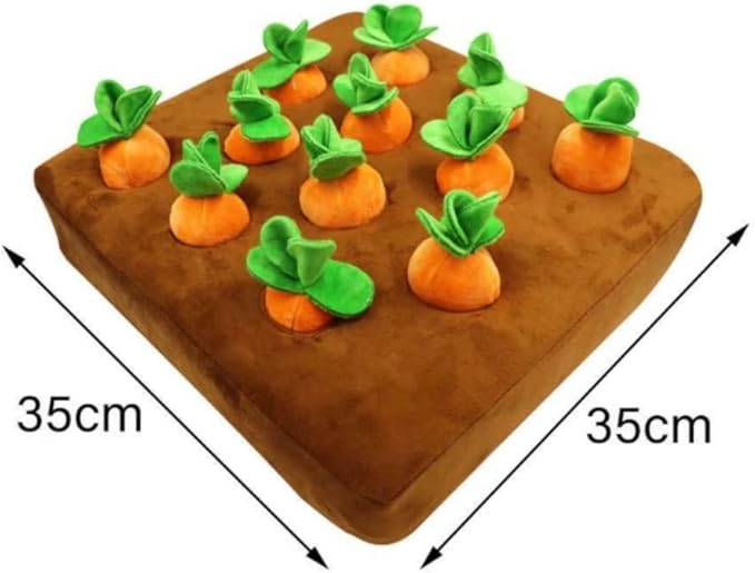 Carrot Dog Toy - Snuffle Mat, Plush Puzzle, Enrichment and Interactive Hide and Seek Pet Toy With 12 Carrots