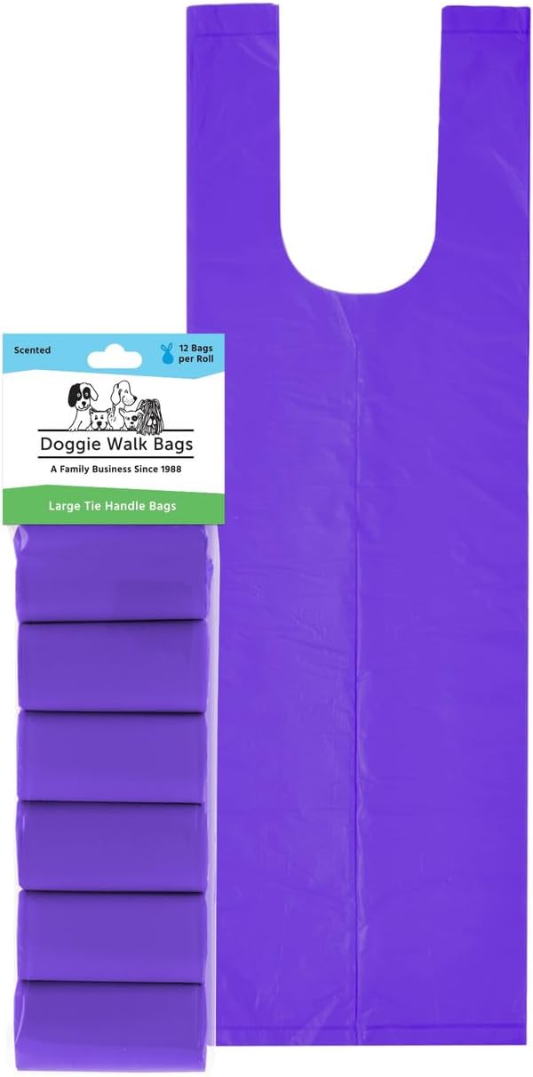 Large Dog Waste Bags on a Roll with Easy Tie Handles, Extra Thick and Strong Poop Bags, 72 Count, Scented, 5.5 x 5.5 x 17 Inches