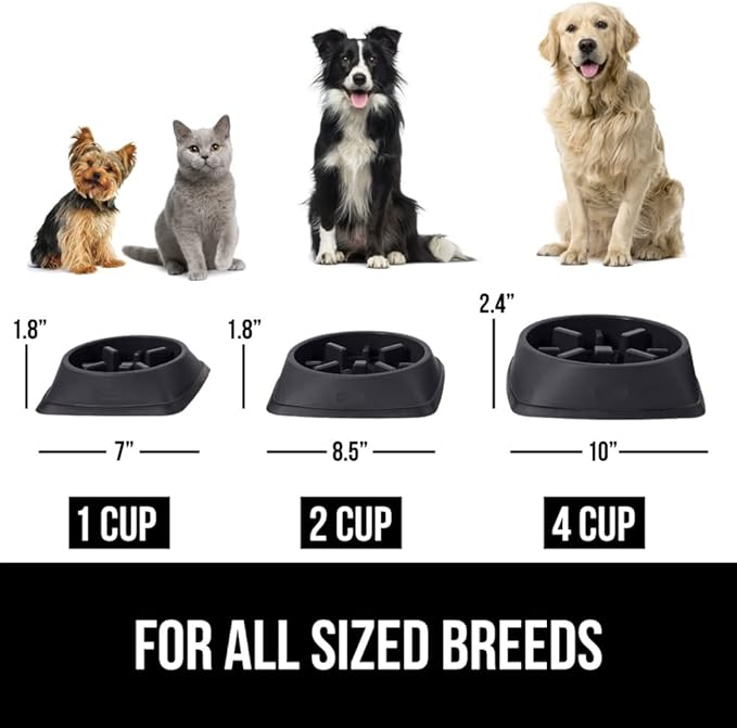 GORILLA GRIP Patented BPA Free Slow Feeder Dog Bowls, Interactive Puzzle Toy for Dogs and Cats Food Training Enrichment, Keeps Pets Busy and Prevents Puppy Overeating, Small Breeds, 1 Cup, Black