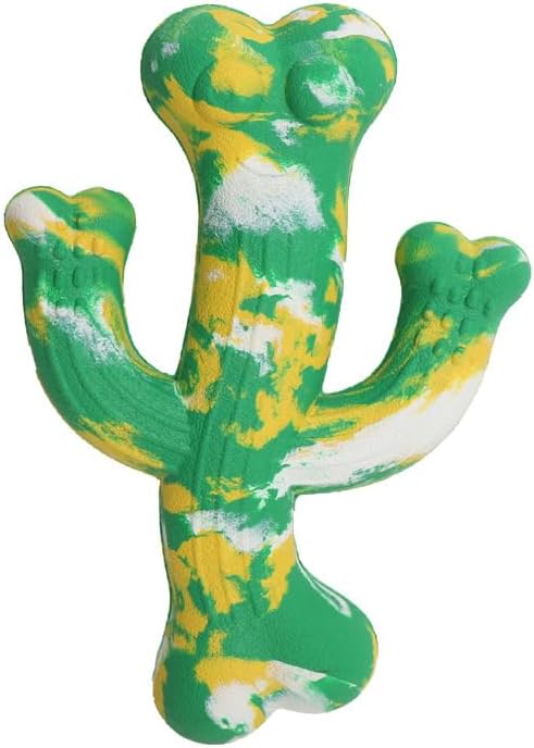 Natural Rubber Cactus-Shaped Dog Chew Toy, Green and Yellow Swirl, Durable Teething Toy for Small to Medium Breeds