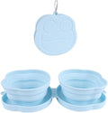 Large Dog Bowl Collapsible Dual Pet Bowl Flip Over Foldable Travel Food & Water Bowls for Dogs & Cats, Lightweight Portable 2-in-1 Double Feeder, 16.9 oz Each Bowl (Blue)