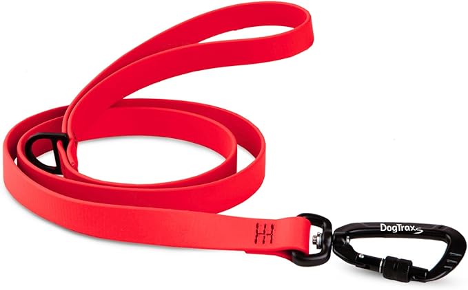 DogTraxs - Essential Dog Leash - Biothane Training Lead - for Small-Large Dogs - Waterproof & Odor Resistant - Self Locking Swivel Carabiner Durable - Made in USA - 3 Feet – Ruby Red