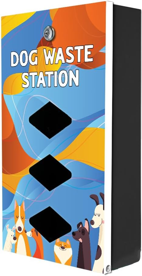 DISPENSE-ART™ collection "Abstract Dogs" - Custom UV printed design on rust-proof aluminum 7' dog waste station with 400 dog waste roll bags