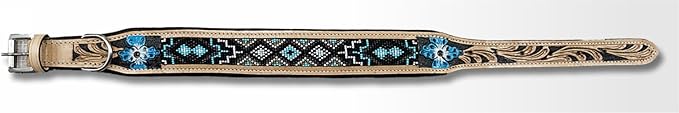 Majestic Ally Padded Leather Dog Collar, Multi-Color Beaded Diamond Design, Handcrafted (Large, Diamond Beadwork)