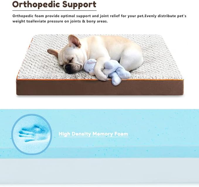 Figopage Orthopedic Dog Beds Large Sized Dog, Memory Foam Dogs Bed with Removable Cover, Washable Pet Mat Non-Slip Bottom, Waterproof Pet Crate Pad, 42×28, Brown