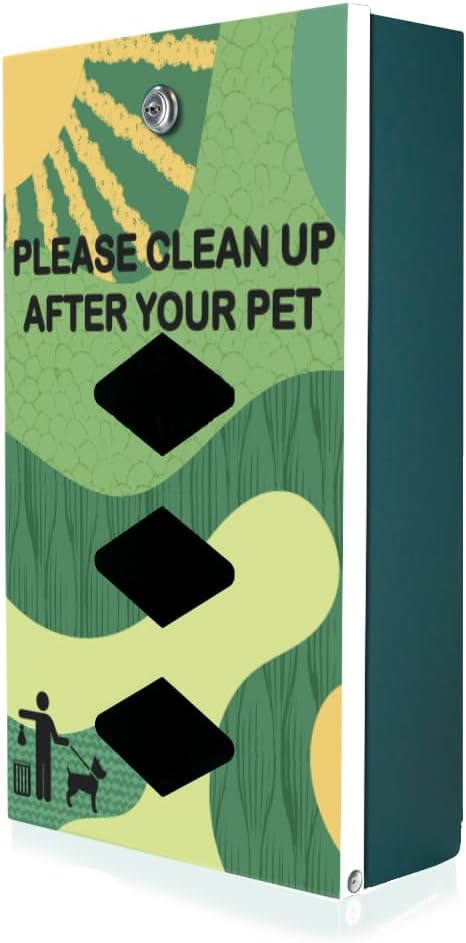 DISPENSE-ART™ collection "Green Land Abstract" - Custom UV printed design on rust-proof aluminum 7' dog waste station with 400 dog waste roll bags