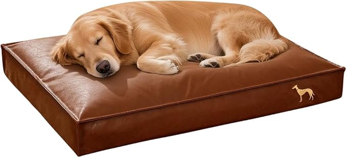 Dog Bed Medium Size Dog Orthopedic Beds for Small Dogs with Removable Washable PU Leather Cover Waterproof Brown 35.4×27.5×4inch