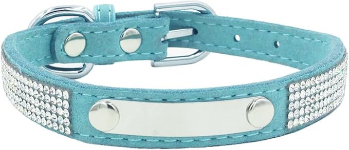 Personalized Dog Collar with Rhinestone Name Tag - Glitter Polyester Collar Adjustable [Sky Blue,XS]