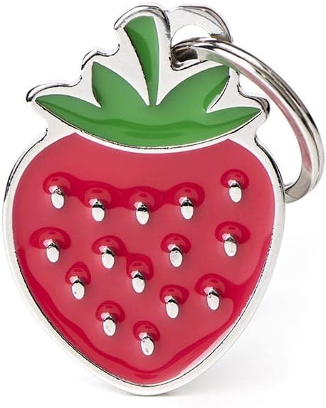 My Family Personalized Pet ID Tag Made in Italy, Strawberry, Free Engraved Dog Tag, Hand Enameled Metal, Food Collection