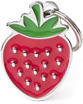 My Family Personalized Pet ID Tag Made in Italy, Strawberry, Free Engraved Dog Tag, Hand Enameled Metal, Food Collection