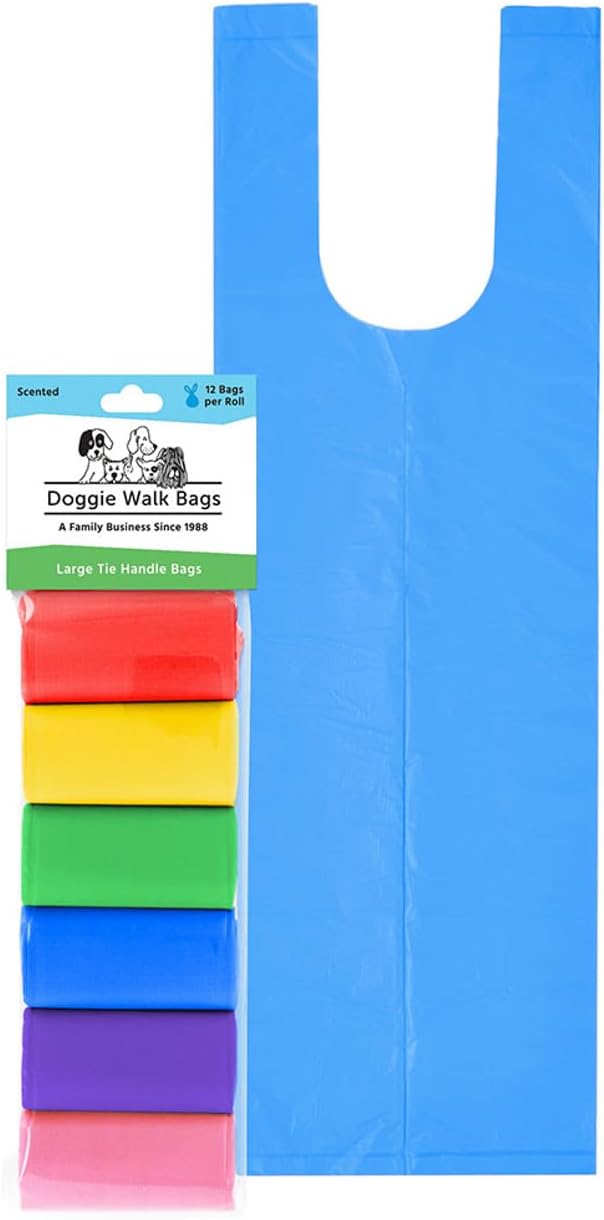 Large Dog Waste Bags on a Roll with Easy Tie Handles, Extra Thick and Strong Poop Bags, 72 Count, Scented, 5.5 x 5.5 x 17 Inches
