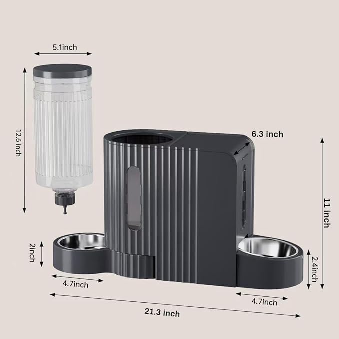 2-in-1 Pet Feeder with Stainless Steel and Plastic Bowls, Large Capacity, Easy Clean