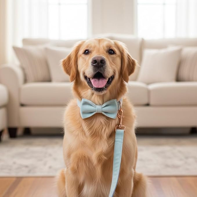 PETDURO Custom Dog Collar Personalized with Name Engraved Quick Release Rose Gold Metal Buckle for Large Medium Small Girl Dogs - Dog Leash and Bow Tie Available - Soft Comfy Velvet (Sky Blue, XS)