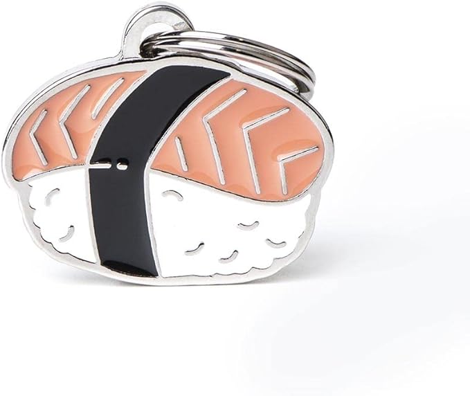 MyFamily Personalized Pet ID Tag Made in Italy, Sushi, Free Engraved Dog Tag, Hand Enameled Metal, Food Collection