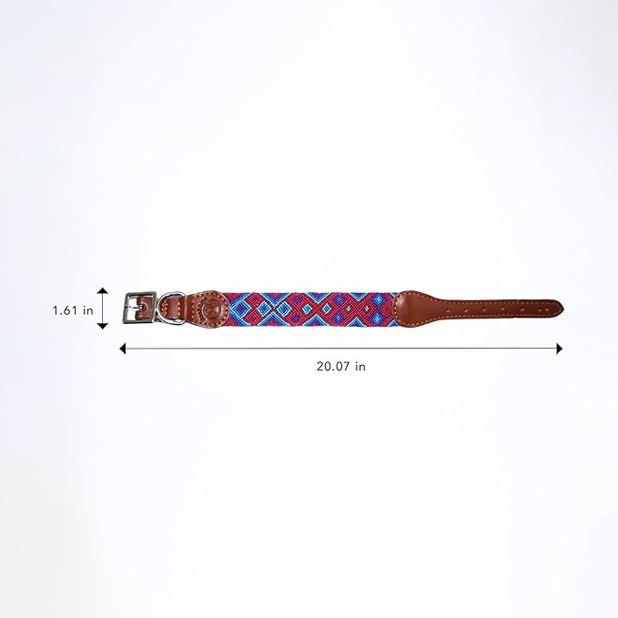 Eternia Premium Leather Dog Collar - Adjustable Handcrafted Collar for Small to Large Dogs (Blue/Red, M)