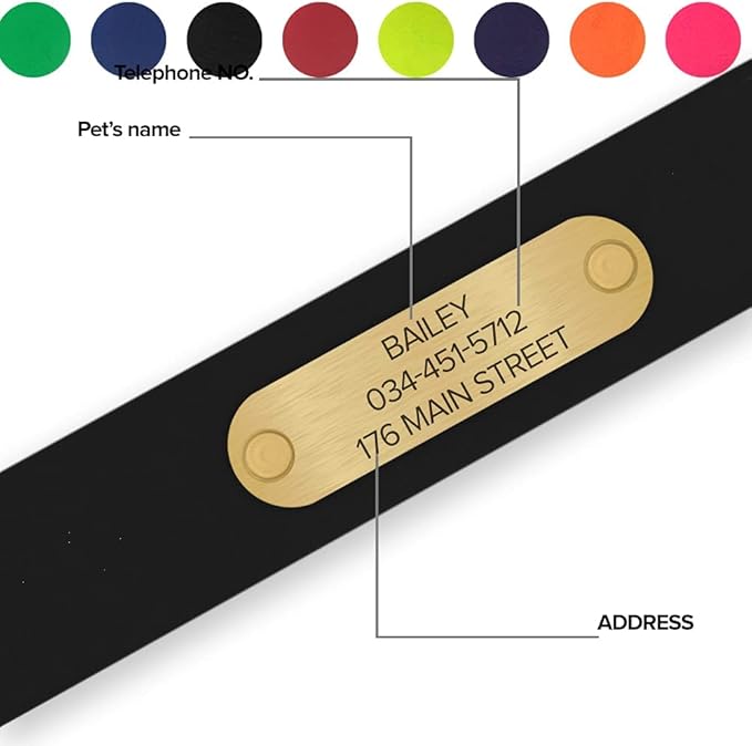 Regal Dog Products Small Black Waterproof Dog Collars with Custom Engraved Name Plate | Vinyl Coated, Anti, Easy to Clean Personalized Biothane Dog Collar - Other Sizes for Medium & Large Dogs