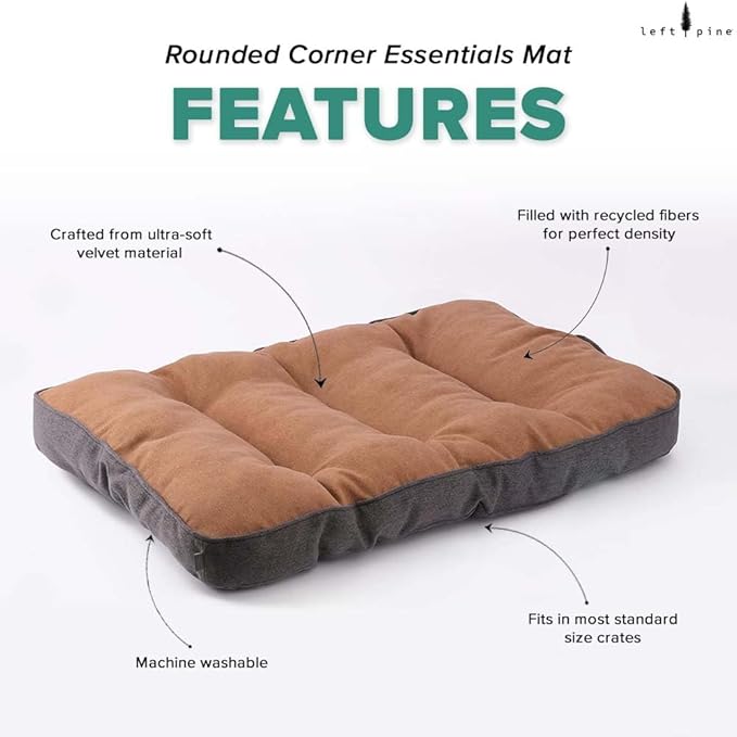 Rounded Corner Essentials Mat, Soft Velvet Pet Bed - Deluxe Sleeping Mat for Small & Medium Dogs - Sturdy Fabric, Recycled Fiber Filling, Machine Washable, Fits in Crate (Medium)