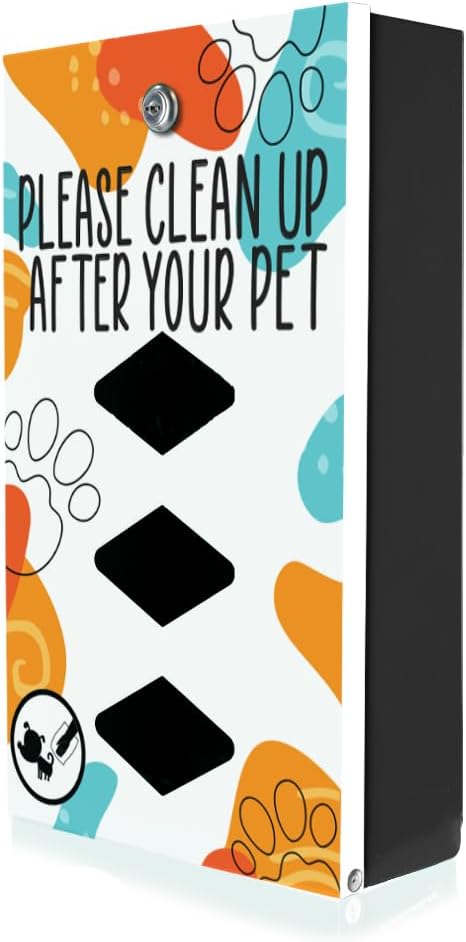 DISPENSE-ART™ collection "Abstract Paw" - Custom UV printed design on rust-proof aluminum 7' dog waste station with 400 dog waste roll bags