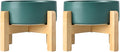 SPUNKYJUNKY Ceramic Elevated Dog Bowls 2 Pack - 6.1inch Raised Dog Bowls with Non-Slip Wooden Stand for Medium Dogs Dishwasher Safe(Green,28.7OZ*2)