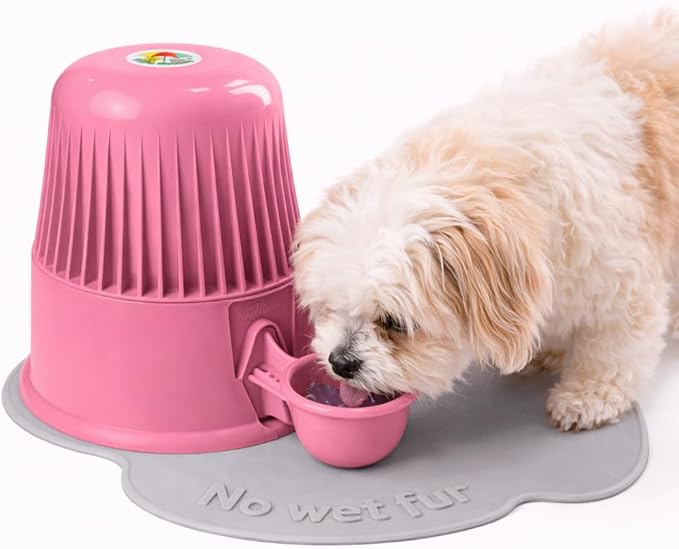 No Spill Pet Water Dispenser for Dogs and Cats, 67.6oz Gravity-Fed Water Bowl with Slow Drinking Design to Prevent Wet Fur, BPA-Free Polypropylene, Vida Mansa (Opaque Pink)