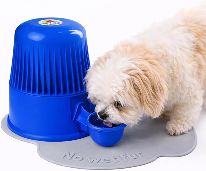 No Spill Pet Water Dispenser for Dogs and Cats, 67.6oz Gravity-Fed Water Bowl with Slow Drinking Design to Prevent Wet Fur, BPA-Free Polypropylene, Vida Mansa (Opaque Blue)