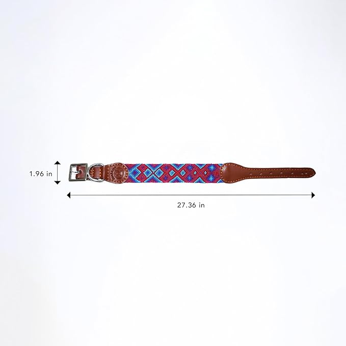 Eternia Premium Leather Dog Collar - Adjustable Handcrafted Collar for Small to Large Dogs (Blue/Red, XL)