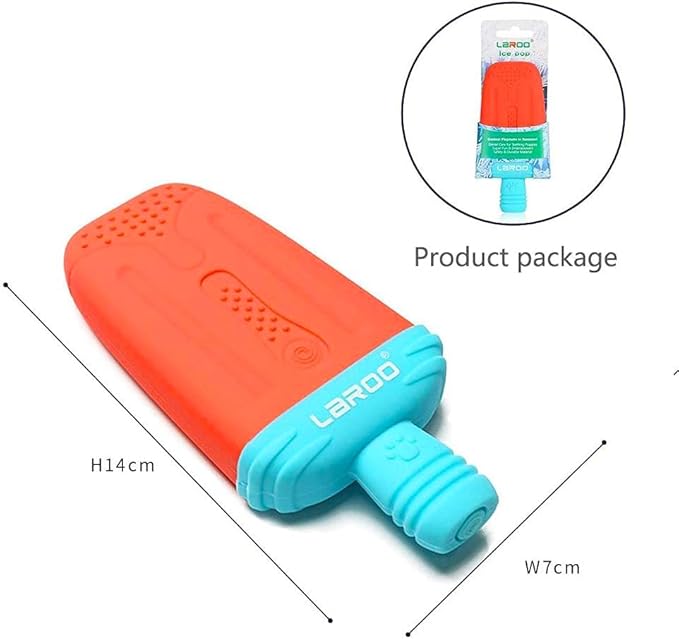 LaRoo Dogs Toys for Summer Cooling, Frozen Dog Toys, Full with Water Frozen, Prevention of Heat Stroke Upgraded Teething Chew Toy (Ice Pop Shape-Red)