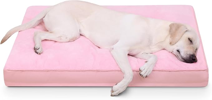 Dog Crate Bed Waterproof Deluxe Plush Dog Beds with Removable Washable Cover Anti-Slip Bottom Pet Sleeping Mattress for Large, Medium, Jumbo, Small Dogs, 41 x 27 inch, Pink