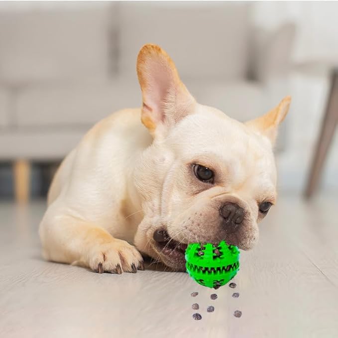 2 Pcs Dog Toy Teeth Ball,Dog Puzzle Toy,Treat Dispensing Dog Toys,Non Toxic Tear Resistant Natural Rubber Toy Ball for Pet Teeth Cleaning/Chewing/Playing/Training (Green+Blue, 3.15in)