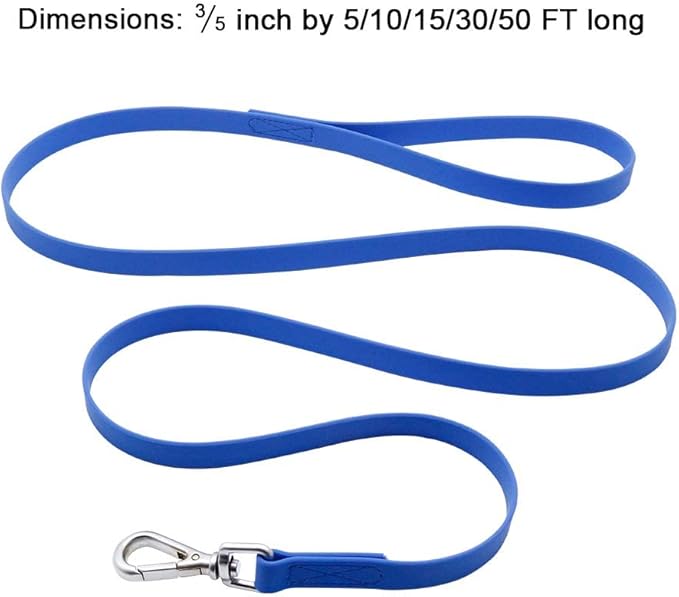 Waterproof Dog Training Leash 50FT 30FT 15FT 10FT 5FT Heavy Duty Recall Long Lead for Large Medium Small Dogs (15FT, Blue)