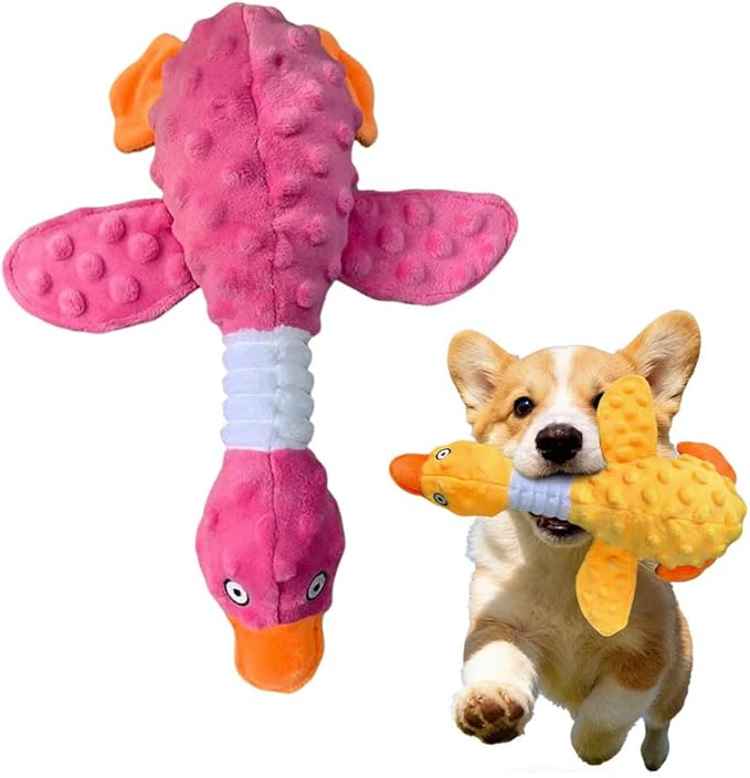 AIIONP Dog Toys for Aggressive Chewers, 2026 New Squeaky Dog Toy, Durable Chew Toy for Dogs Indoor Play, Yellow Duck Dog Plush for Dogs (Red)