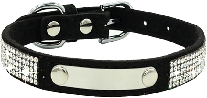Personalized Dog Collar with Rhinestone Name Tag - Glitter Polyester Collar Adjustable [Black,XS]