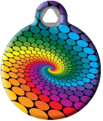 Dog Tag Art Vintage Retro Rainbow Custom Pet ID Tag for Dogs and Cats, Personalized Dog Tag with Customized Identification Information, Rainbow Swirl 2, Large (1.25" Diameter)