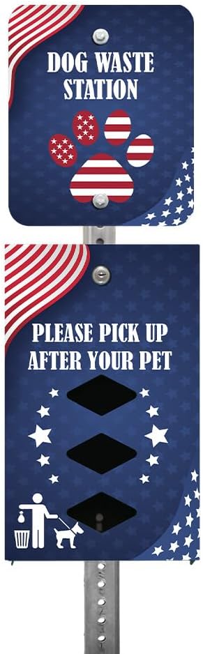 DISPENSE-ART™ collection "Team USA" - Custom UV printed design on rust-proof aluminum 7' dog waste station with 400 dog waste roll bags