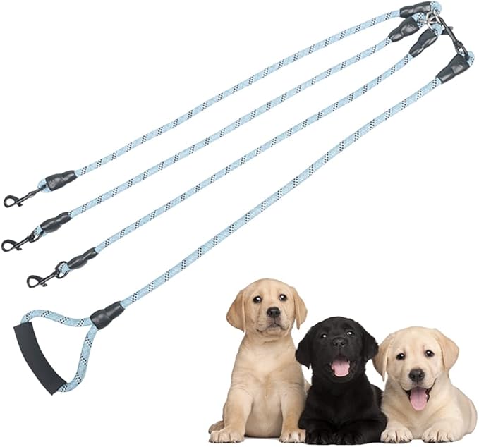 Dual Dog Leash 360° Tangle-Free - Reflective Heavy Duty, Comfortable Handle for Small/Medium/Large Dogs, Support Multiple Rope Addition