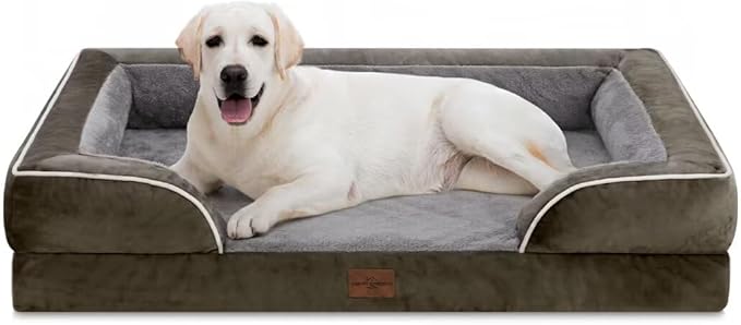 Comfort Expression Orthopedic Dog Bed for Extra Large Dogs 45x35 Inch, Waterproof Egg Crate Foam XL Pet Bed with Removable Bolsters, Dog Couch with Washable Cover & Non-Slip Bottom, Dark Green