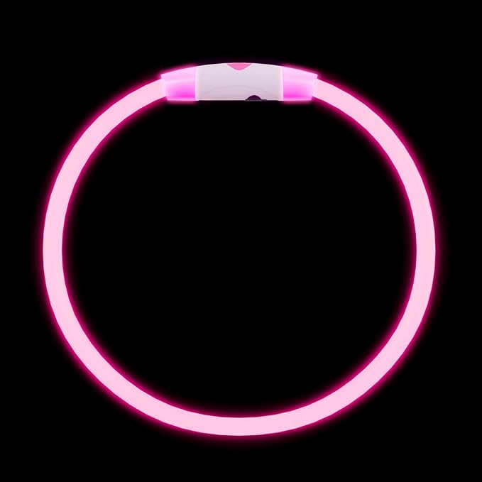 Rechargeable Reflective Pet Gear LED Dog Collar Light Up, Flashing Glowing Illuminated Collar for Night Walking, Neon Pet Collar with Light for Small/Medium/Large Dogs (Pink, 1-Pack)
